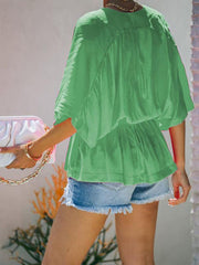 style cotton V-neck elastic waist casual fashion short-sleeved shirt - 808Lush