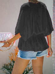 style cotton V-neck elastic waist casual fashion short-sleeved shirt - 808Lush