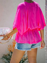 style cotton V-neck elastic waist casual fashion short-sleeved shirt - 808Lush