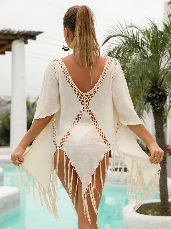 splicing top jacket tassel irregular bikini beach cover-up - 808Lush