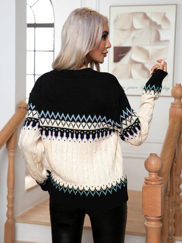 putti cable twist retro long-sleeved knitted pullover sweater - 808Lush