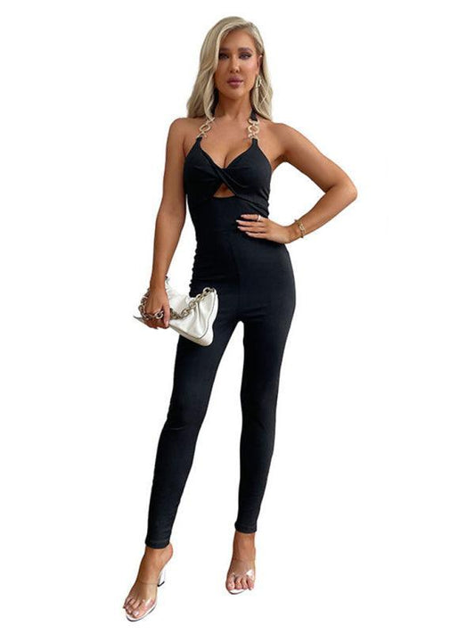 sexy babes women's black hollow suspender jumpsuit - 808Lush