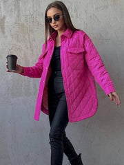 women's long buttoned lapel loose warm rhombus cotton jacket - 808Lush