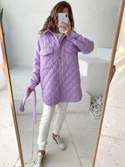 women's long buttoned lapel loose warm rhombus cotton jacket - 808Lush