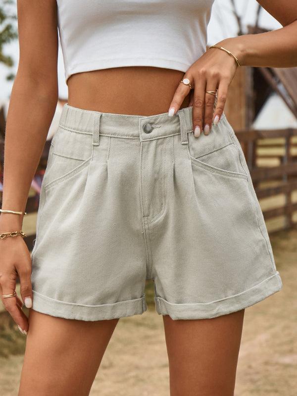 summer all-match elastic waist design denim shorts casual pants - 808Lush