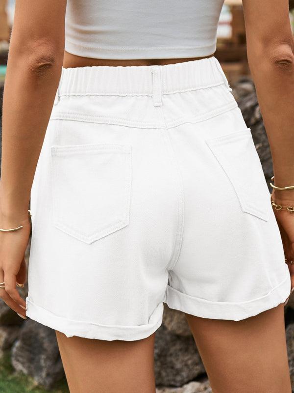 summer all-match elastic waist design denim shorts casual pants - 808Lush