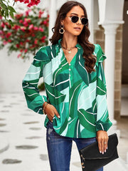 casual plant floral print long-sleeved shirt top - 808Lush