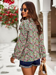 casual plant floral print long-sleeved shirt top - 808Lush