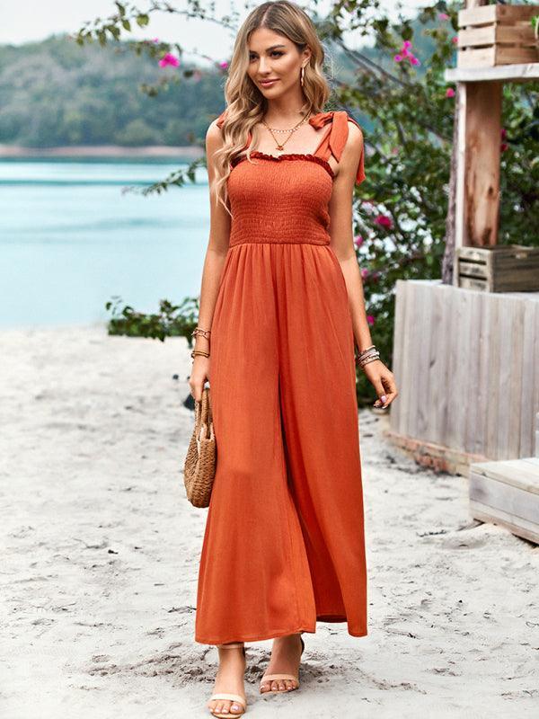 casual high waist wrap chest suspender jumpsuit wide leg pants - 808Lush