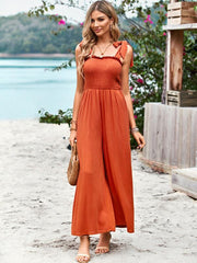 casual high waist wrap chest suspender jumpsuit wide leg pants - 808Lush