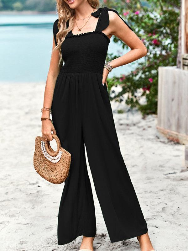 casual high waist wrap chest suspender jumpsuit wide leg pants - 808Lush