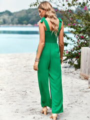 casual high waist wrap chest suspender jumpsuit wide leg pants - 808Lush