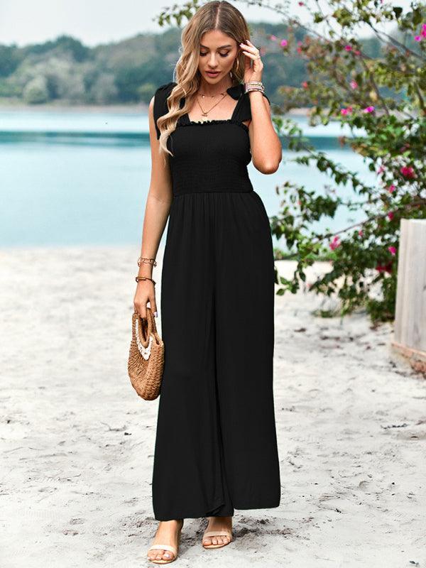 casual high waist wrap chest suspender jumpsuit wide leg pants - 808Lush