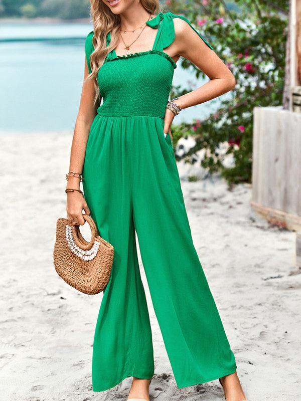 casual high waist wrap chest suspender jumpsuit wide leg pants - 808Lush