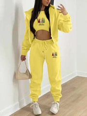 velvet sweatshirt Christmas tree print hooded sports and leisure suit (three-piece set) - 808Lush