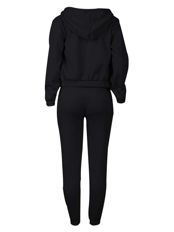 velvet sweatshirt hooded letter print casual suit (three-piece set) - 808Lush