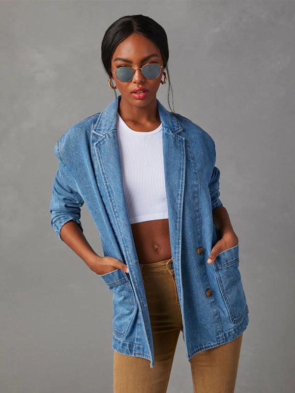 vintage light color heavy washed denim suit jacket - 808Lush