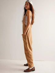 washed denim V-neck jumpsuit adjustable overalls - 808Lush