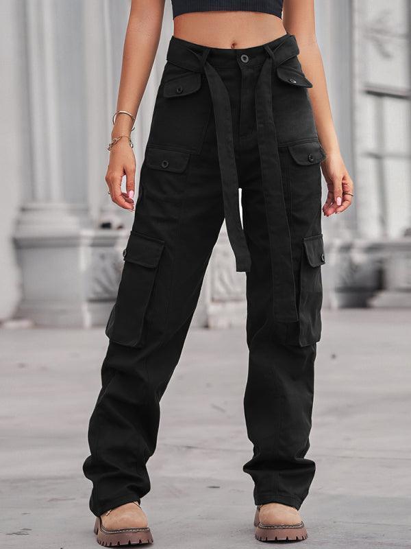 washed denim multi-pocket heavy industry casual overalls trousers - 808Lush