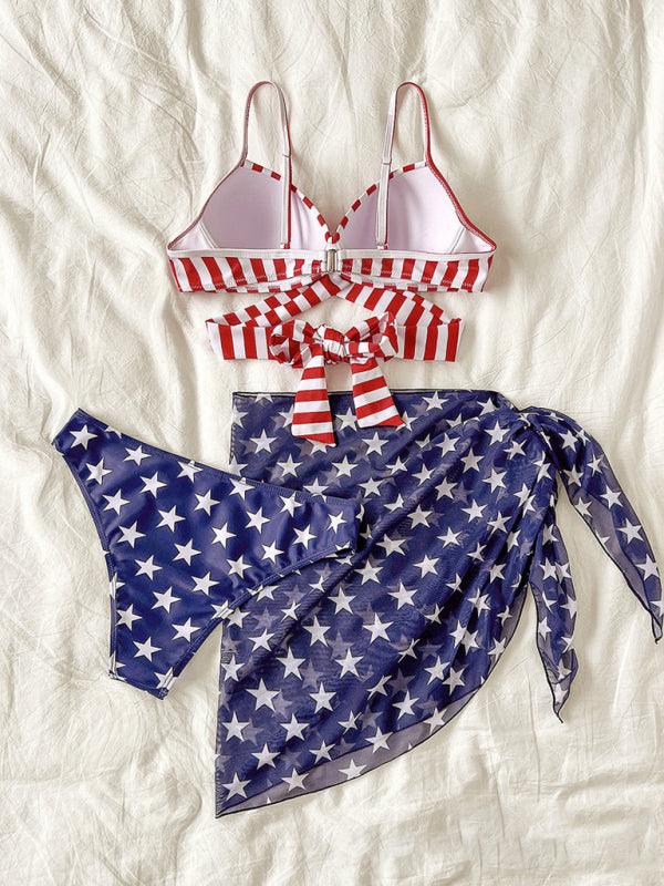 3 piece bikini set stars and stripes - 808Lush