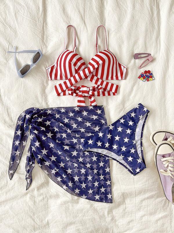 3 piece bikini set stars and stripes - 808Lush