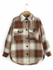 women's casual all-match shirt style woolen check coat - 808Lush