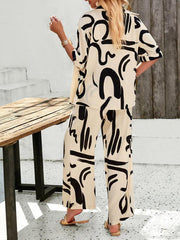 women's casual fashion printed lapel short-sleeved shirt and trousers vacation suit - 808Lush