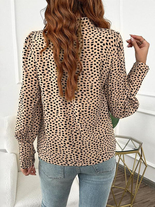 women's casual half-turtle collar animal print long-sleeved shirt - 808Lush