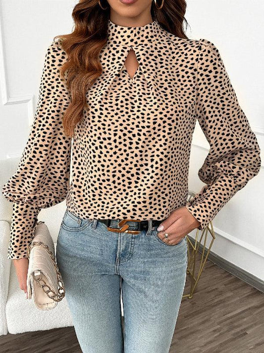 women's casual half-turtle collar animal print long-sleeved shirt - 808Lush