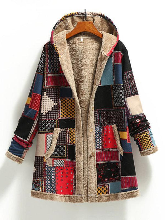 women's cotton and linen printed warm plush jacket - 808Lush