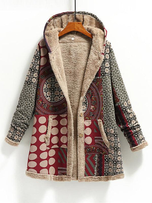 women's cotton and linen printed warm plush jacket - 808Lush