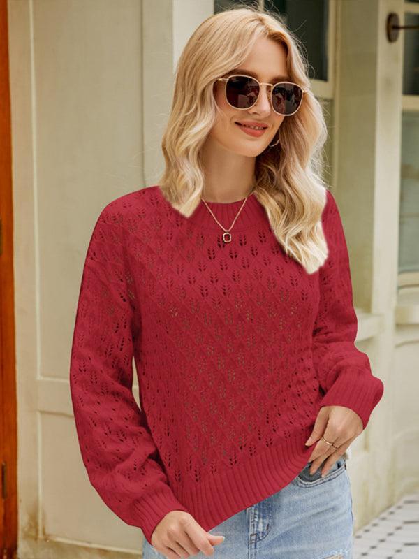 women's design loose round neck pullover sweater - 808Lush