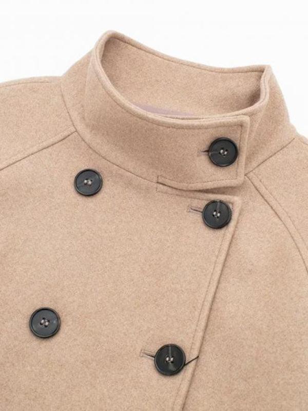 women's double-breasted woolen khaki short coat - 808Lush