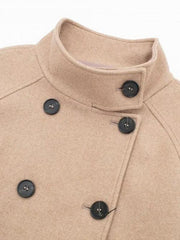 women's double-breasted woolen khaki short coat - 808Lush