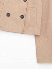 women's double-breasted woolen khaki short coat - 808Lush