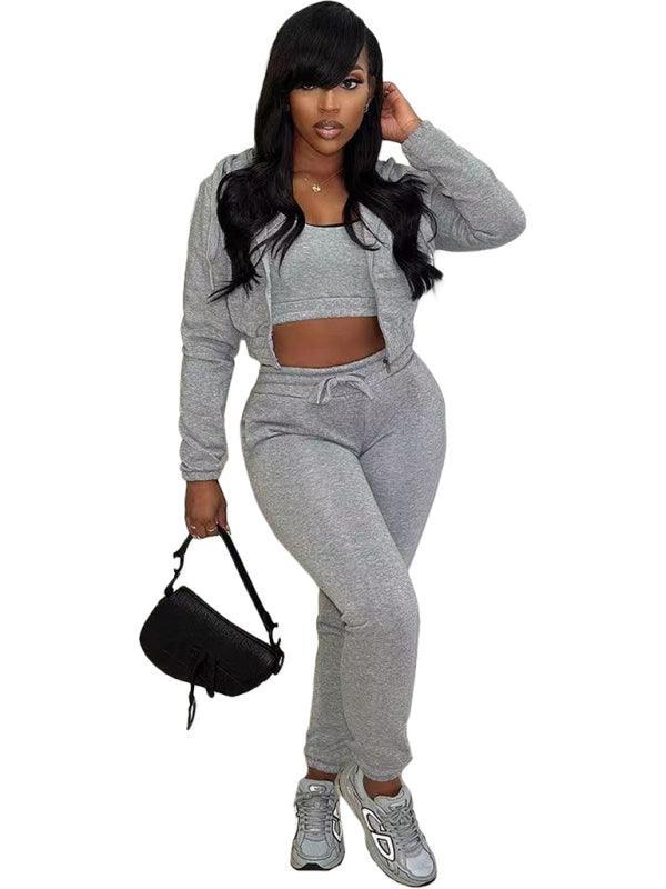 women's fleece sweatshirt hooded sports and leisure suit (three-piece set) - 808Lush