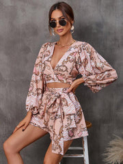 women's hollowed-out long-sleeved shorts V-neck jumpsuit - 808Lush