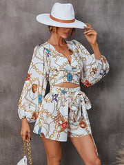 women's hollowed-out long-sleeved shorts V-neck jumpsuit - 808Lush