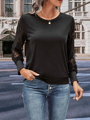 women's lace stitching black long-sleeved sweater top - 808Lush