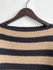 women's loose one-line collar striped long-sleeved knitted pullover casual sweater - 808Lush