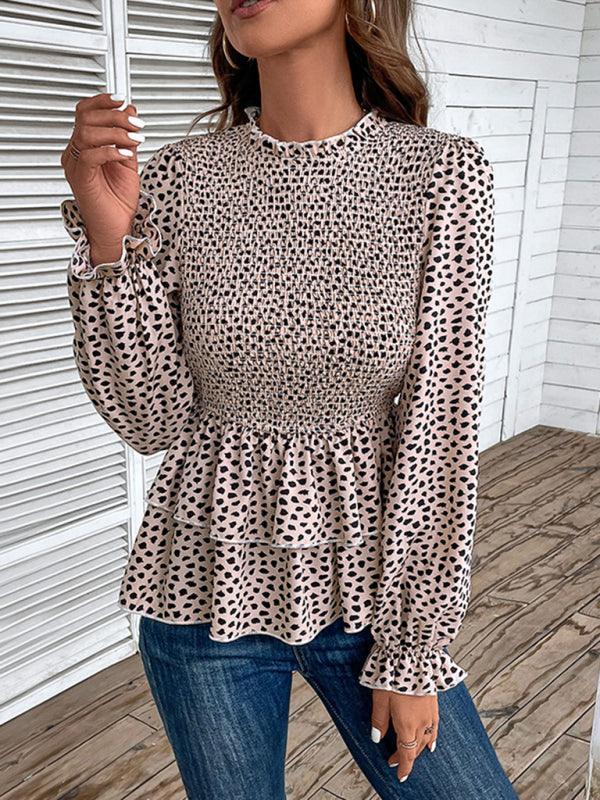 women's mid-collar printed long-sleeved shirt - 808Lush