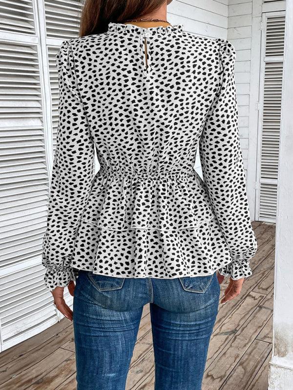 women's mid-collar printed long-sleeved shirt - 808Lush