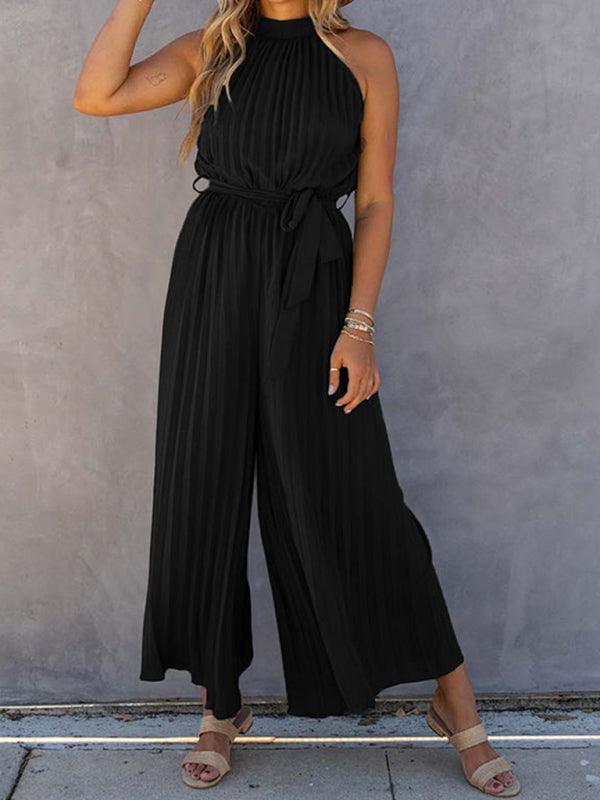 women's off-shoulder halter neck pleated jumpsuit - 808Lush