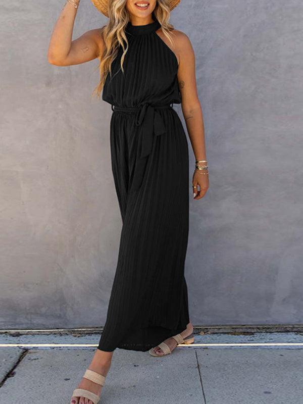 women's off-shoulder halter neck pleated jumpsuit - 808Lush