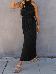 women's off-shoulder halter neck pleated jumpsuit - 808Lush