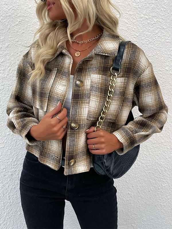 plaid cross-border long-sleeved jacket - 808Lush