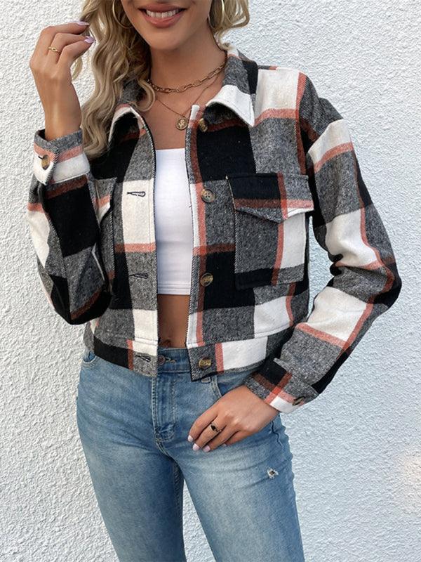 plaid cross-border long-sleeved jacket - 808Lush