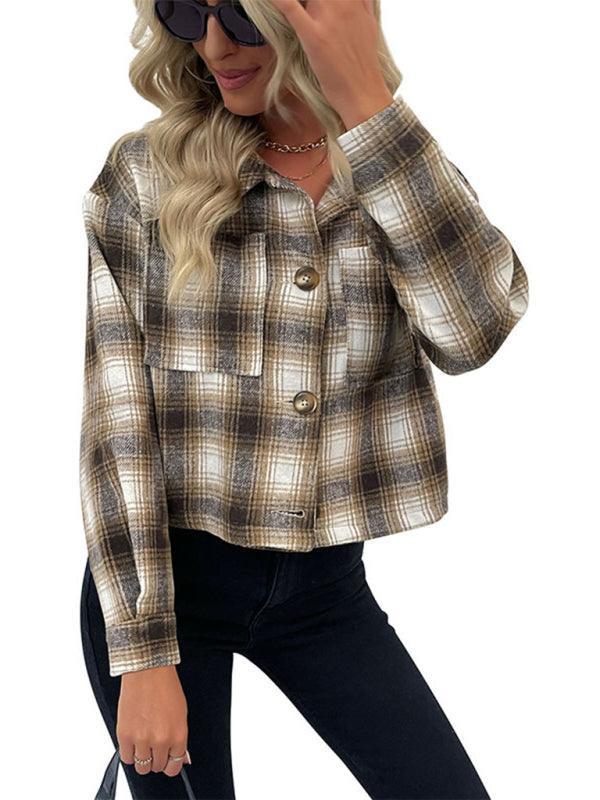 plaid cross-border long-sleeved jacket - 808Lush