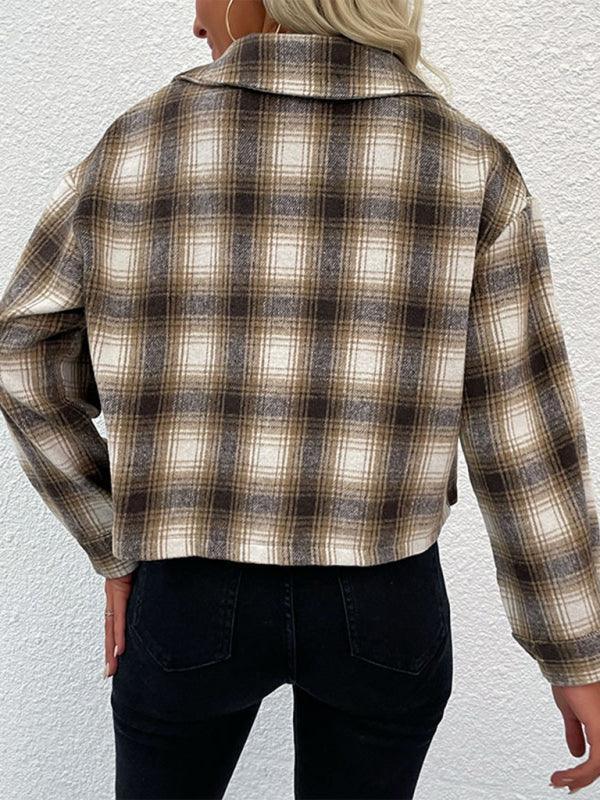 plaid cross-border long-sleeved jacket - 808Lush