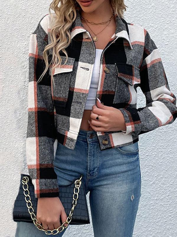 plaid cross-border long-sleeved jacket - 808Lush